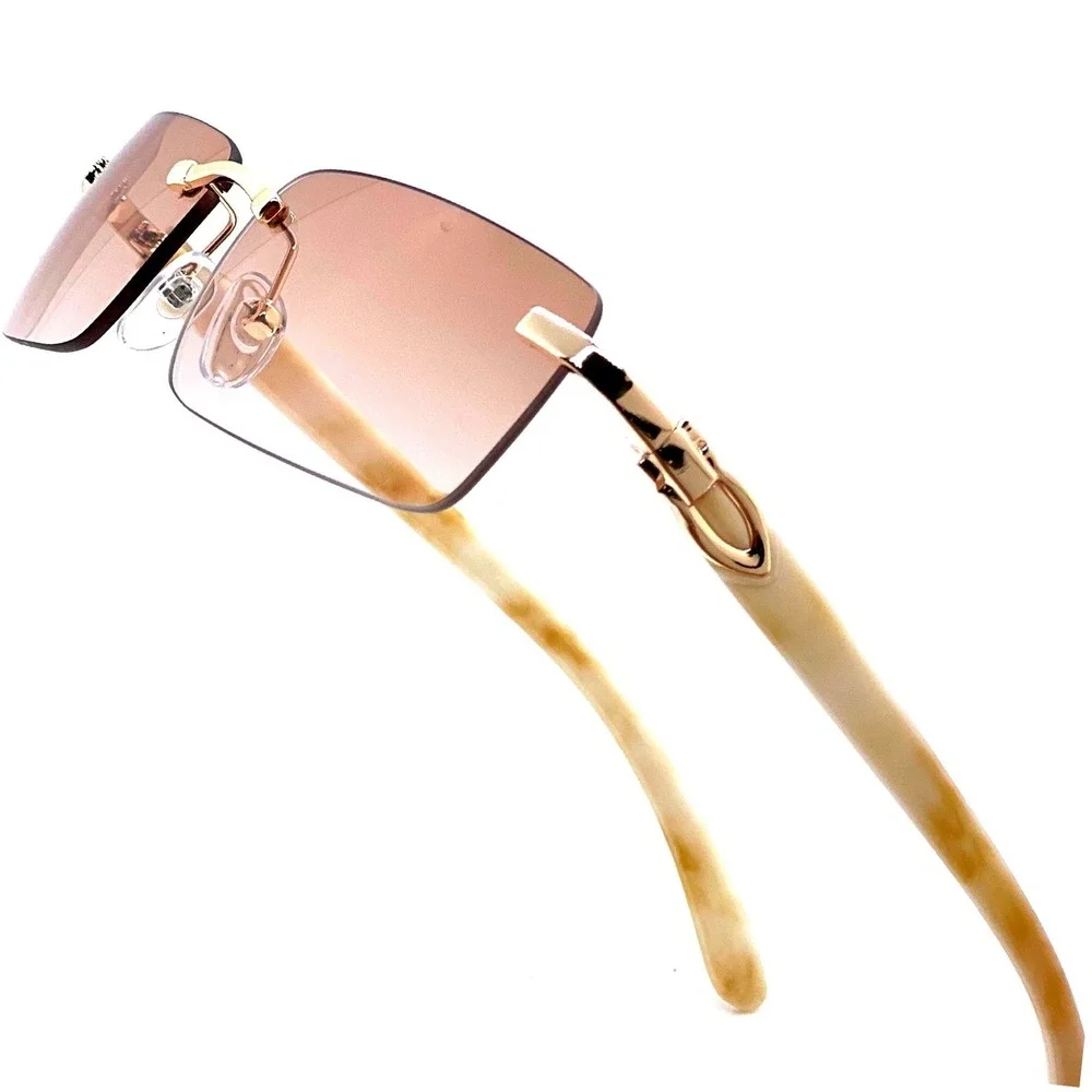 Frameless Sunglasses Rectangle Gold Frame Champagne Lens‎ Fashion Shades Gafas